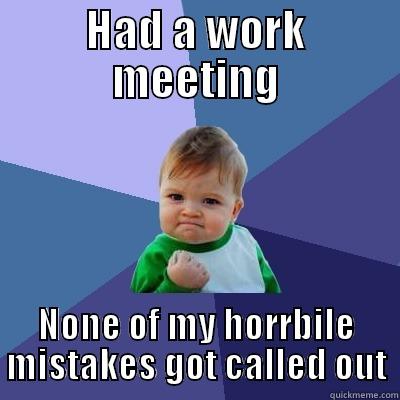 HAD A WORK MEETING NONE OF MY HORRBILE MISTAKES GOT CALLED OUT Success Kid