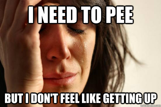 I need to pee but i don't feel like getting up  First World Problems