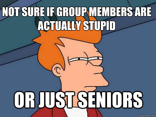 not sure if group members are actually stupid or just seniors  Futurama Fry