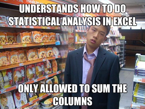 Understands how to do statistical analysis in excel only allowed to sum the columns  Disenchanted Young Professional