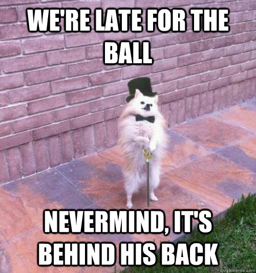 We're late for the ball Nevermind, it's behind his back - We're late for the ball Nevermind, it's behind his back  Dapper Dog