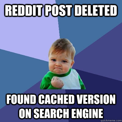 REDDIT POST DELETED FOUND CACHED VERSION ON SEARCH ENGINE  Success Kid