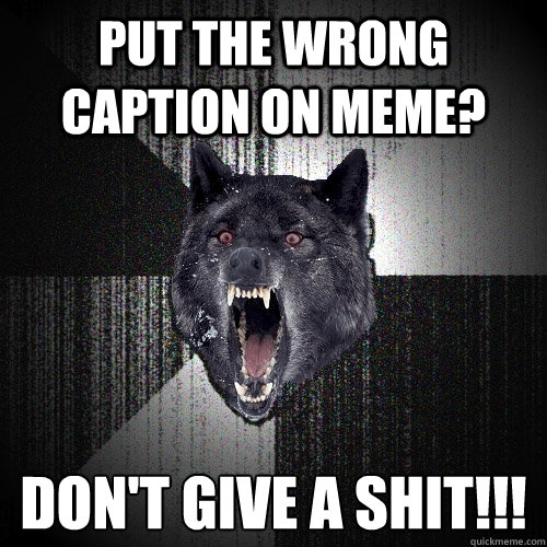 put the wrong caption on meme? Don't give a shit!!!  Insanity Wolf