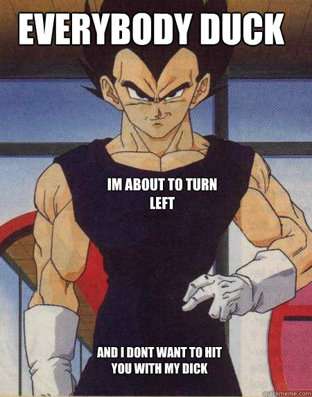 Everybody duck IM ABOUT TO TURN LEFT AND I DONT WANT TO HIT YOU WITH MY DICK  