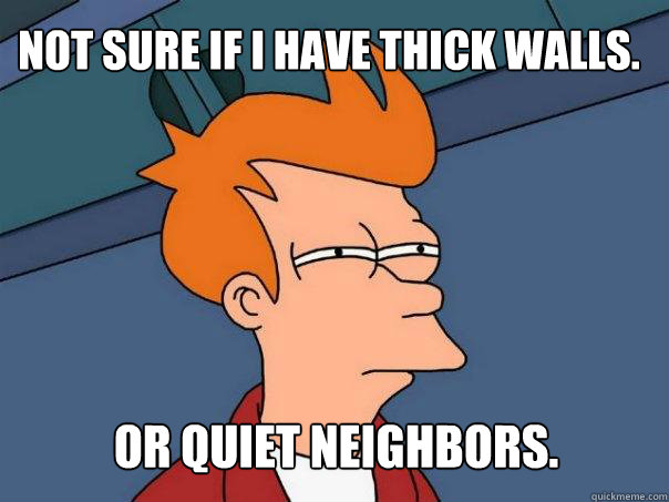 Not sure if I have thick walls. or quiet neighbors.  Futurama Fry