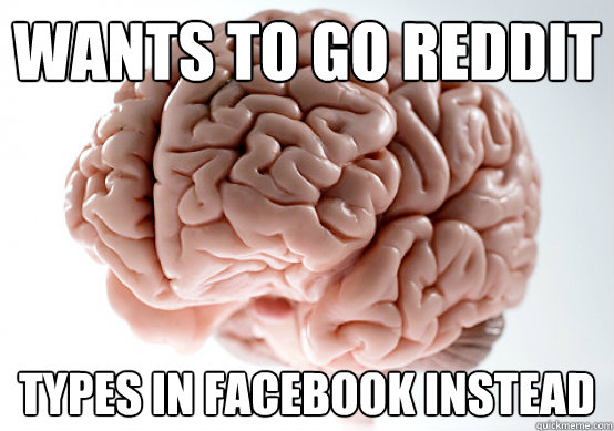 Wants to go reddit Types in facebook instead  Scumbag brain on life