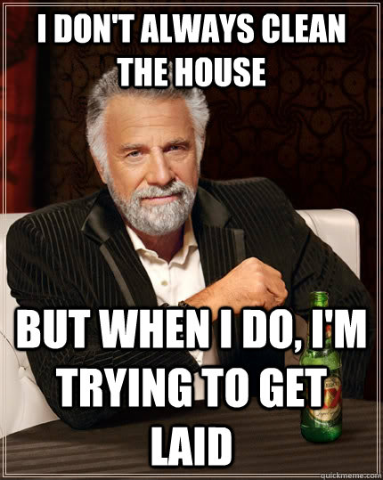 I don't always clean the house but when i do, i'm trying to get laid  The Most Interesting Man In The World