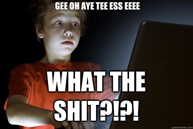 Gee Oh Aye Tee Ess Eeee WHAT THE SHIT?!?!  scared first day on the internet kid