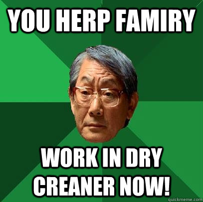 You herp famiry work in dry creaner now!  High Expectations Asian Father