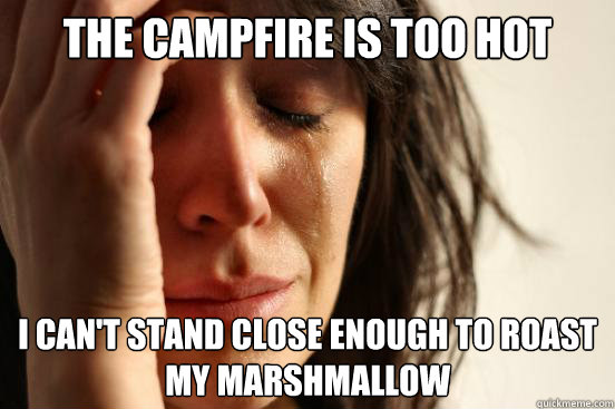 the campfire is too hot i can't stand close enough to roast my marshmallow  First World Problems