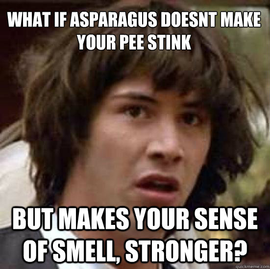 What if asparagus doesnt make your pee stink but makes your sense of smell, stronger?  conspiracy keanu
