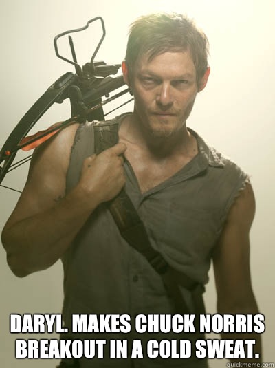  Daryl. Makes chuck Norris breakout in a cold sweat.  Daryl Walking Dead