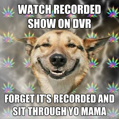 Watch recorded show on DVR forget it's recorded and sit through yo mama  Stoner Dog
