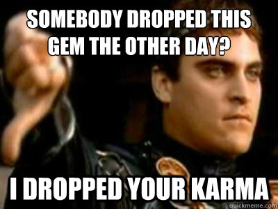 Somebody dropped this gem the other day? I dropped your karma  Downvoting Roman