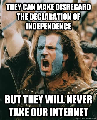 They can make disregard the declaration of independence but they will never take our internet  SOPA Opposer