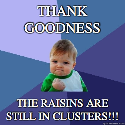 thank goodness the raisins are still in clusters!!!  Success Kid