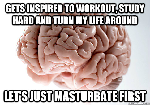 gets inspired to workout, study hard and turn my life around let's just masturbate first  Scumbag Brain