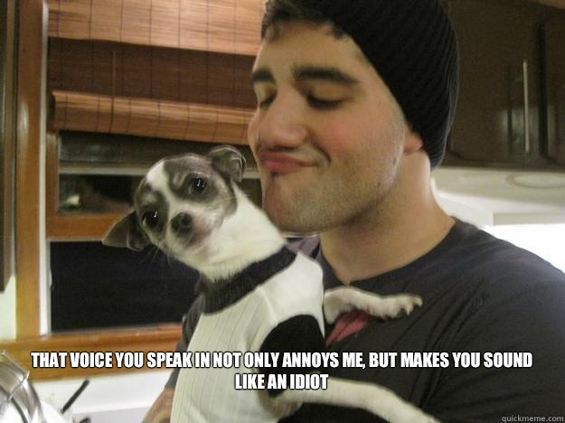 That voice you speak in not only annoys me, but makes you sound like an idiot  