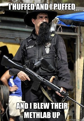 I huffed and I puffed  and I blew their methlab up  Badass Bearded Cop