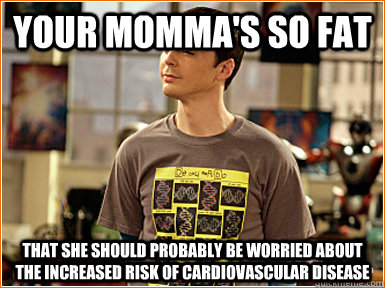 Your momma's so fat that she should probably be worried about the increased risk of cardiovascular disease - Your momma's so fat that she should probably be worried about the increased risk of cardiovascular disease  Sheldon Cooper Meme