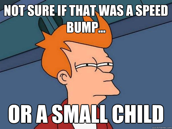 Not sure if that was a speed bump... Or a small child - Not sure if that was a speed bump... Or a small child  Futurama Fry