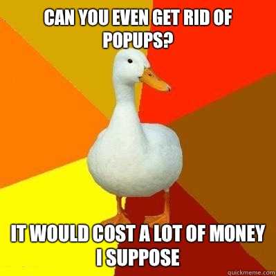 Can you even get rid of popups? It would cost a lot of money I suppose   Tech Impaired Duck