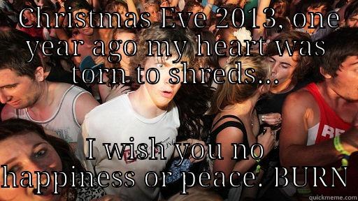  CHRISTMAS EVE 2013, ONE YEAR AGO MY HEART WAS TORN TO SHREDS... I WISH YOU NO HAPPINESS OR PEACE. BURN Sudden Clarity Clarence