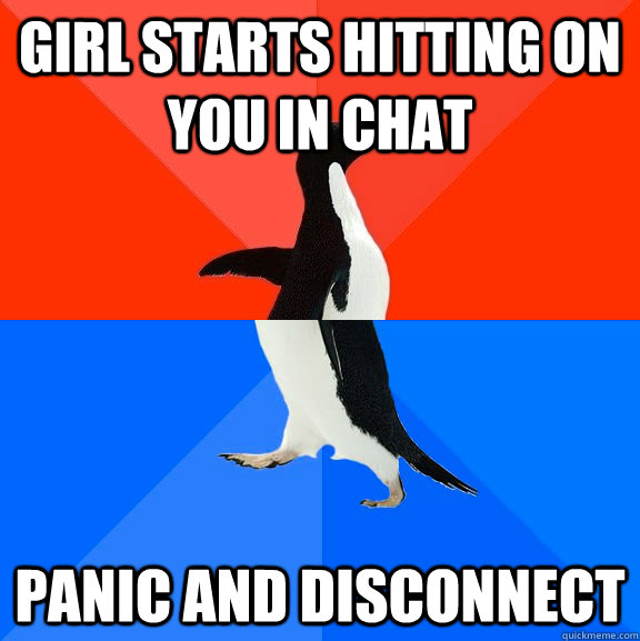 girl starts hitting on you in chat panic and disconnect   Socially Awesome Awkward Penguin