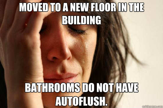 moved to a new floor in the building bathrooms do not have autoflush.  First World Problems