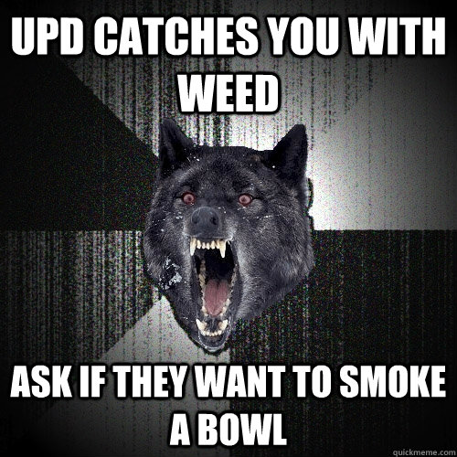 upd catches you with weed ask if they want to smoke a bowl  Insanity Wolf