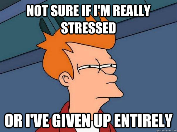 Not sure if I'm really stressed Or I've given up entirely  Futurama Fry