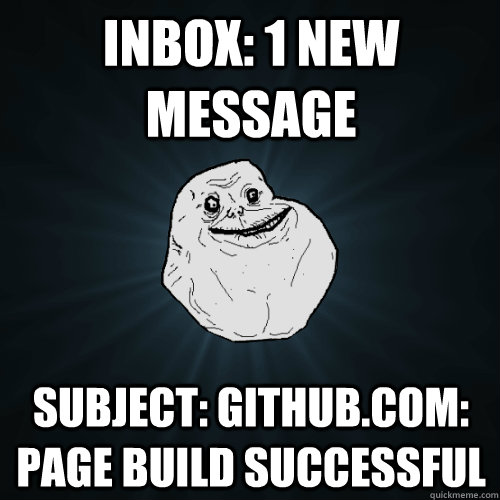 Inbox: 1 new message subject: github.com: Page build successful  Forever Alone