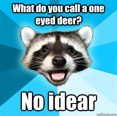 What do you call a one eyed deer? No idear   Lame Pun Coon
