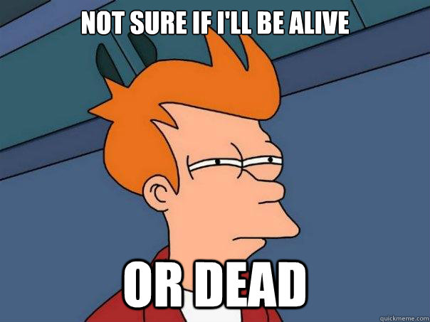 Not sure if I'll be alive Or dead  Futurama Fry