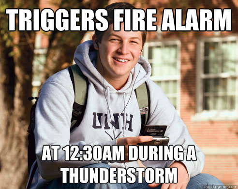 Triggers fire alarm at 12:30am during a thunderstorm  College Freshman