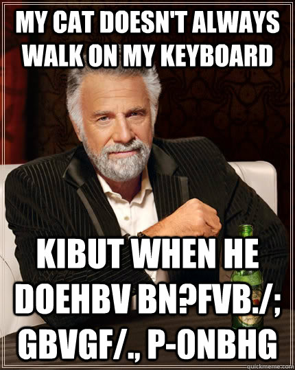 My cat doesn't always walk on my keyboard kibut when he doehbv bn?fvb./; gbvgf/., p-0nbhg  The Most Interesting Man In The World