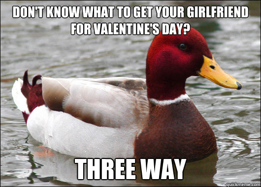Don't know what to get your girlfriend for Valentine's day? three way  Malicious Advice Mallard