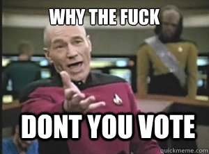 why the fuck dont you vote  Annoyed Picard