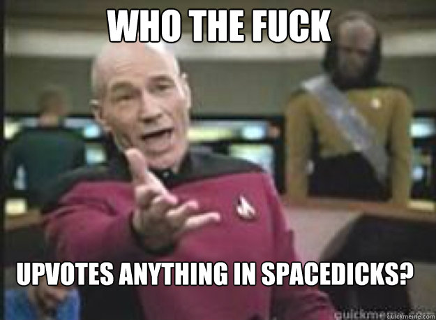 who the fuck upvotes anything in spacedicks?  What the Fuck