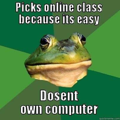 PICKS ONLINE CLASS BECAUSE ITS EASY DOSENT OWN COMPUTER Foul Bachelor Frog