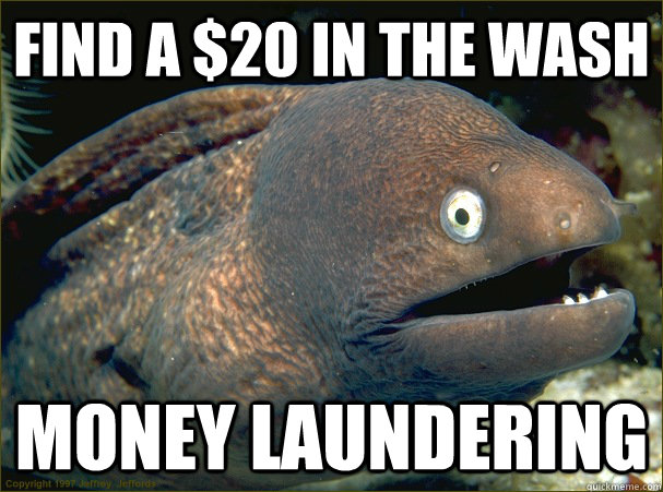 find a $20 in the wash money laundering  Bad Joke Eel