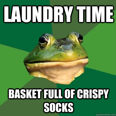 laundry time basket full of crispy socks  Foul Bachelor Frog