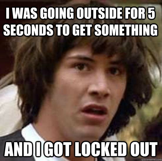 I was going outside for 5 seconds to get something and I got locked out   conspiracy keanu