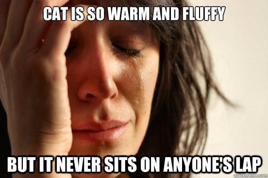 cat is so warm and fluffy but it never sits on anyone's lap  First World Problems