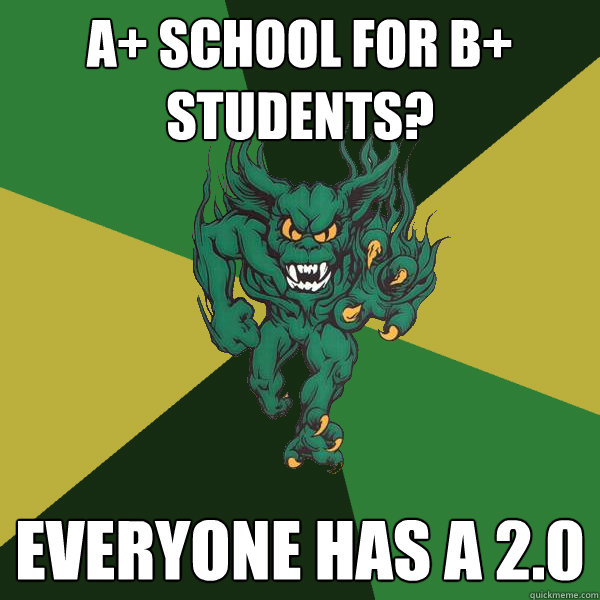 A+ School for b+ students? everyone has a 2.0  Green Terror