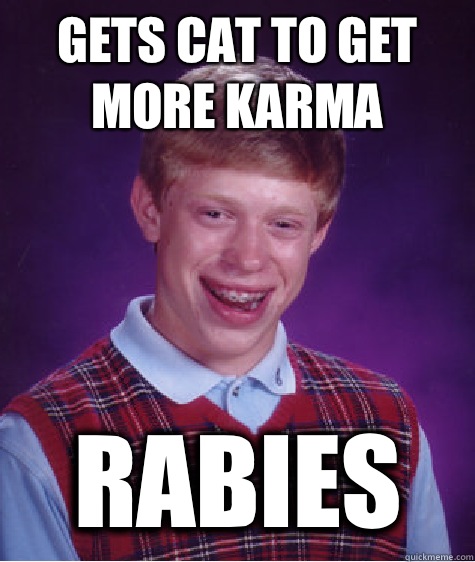 Gets cat to get more karma Rabies  Bad Luck Brian