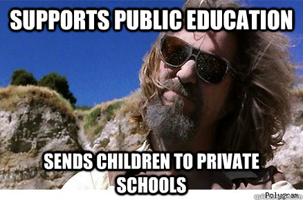 supports public education sends children to private schools    Old Academe Stanley