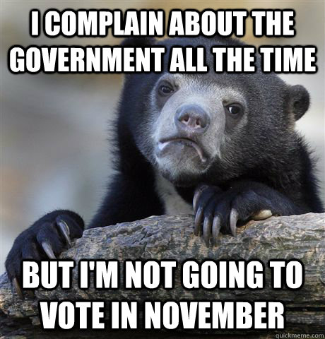 I complain about the government all the time but i'm not going to vote in november  Confession Bear