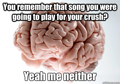 You remember that song you were going to play for your crush? Yeah me neither  Scumbag Brain