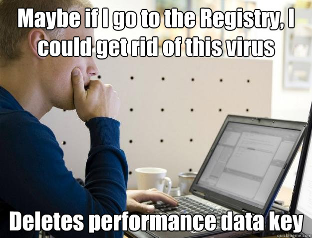 Maybe if I go to the Registry, I could get rid of this virus Deletes performance data key  Programmer